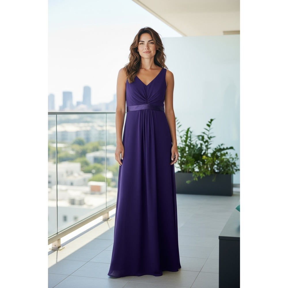 David's Bridal‎ Purple Chiffon Bridesmaid Formal Dress Gown Ruffle Back Size 2